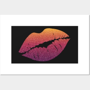 Dark Sunset Ombre Faux Glitter Lips Posters and Art